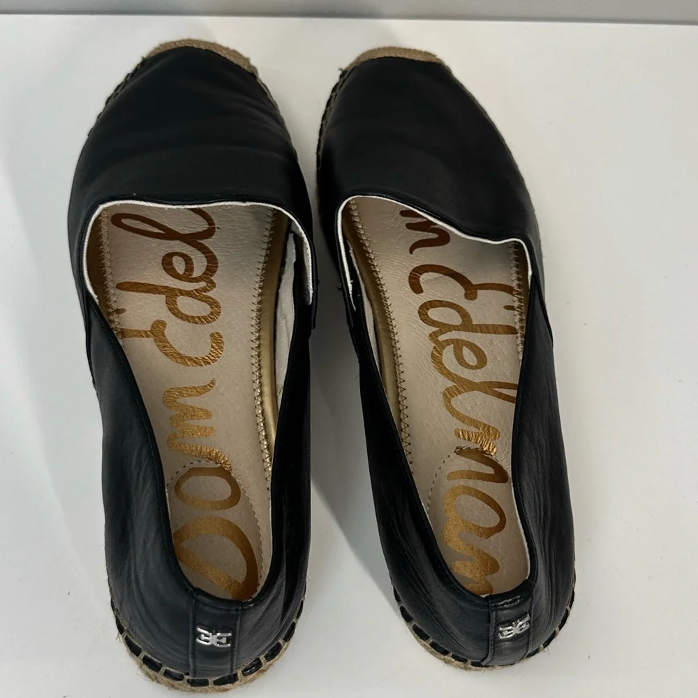 Sam Edelman Kesia Black Leather Espadrille Flats Size 10